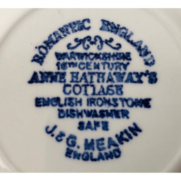 Anne Hathaway Cottage Meakin Romantic England Teacup Saucer Blue White Set - Picture 10 of 10